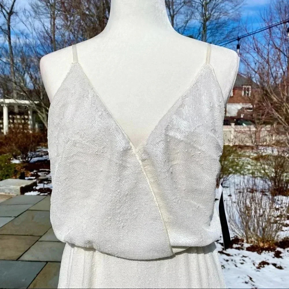 NWT Aidan Mattox La Lune Formal Wide-leg Sequin Jumpsuit White Size 4
